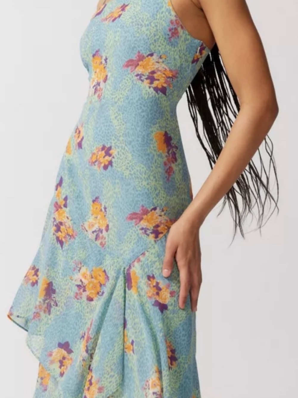 Women’s Urban Outfitters blue Floral Asymmetrical Dress. Size XS